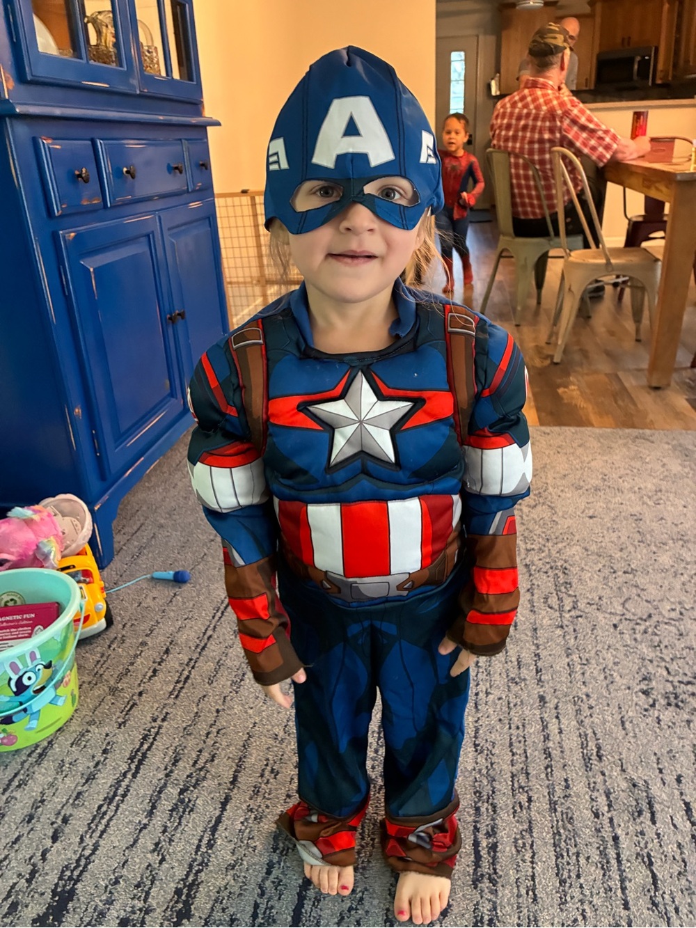 Captain-Inspired Kids Blue and Red Superhero Costume